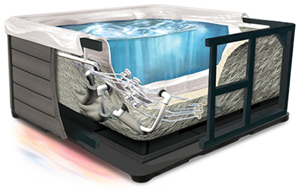 Cutaway image of a spa showing icynene foam
